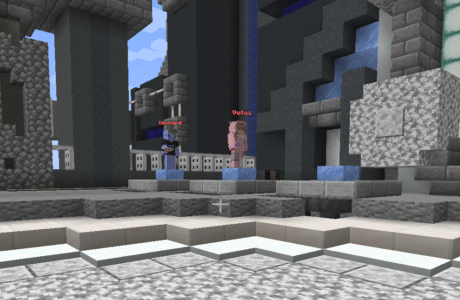 Spawn area of MellowCraft Minecraft Server featuring NPCs for Discord and Voting—because nothing says adventure like a lobby full of job applications.